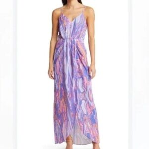 Chelsea 28 Faux Wrap Camisole Dress Size Large Colorful Maxi Ikat Print Party